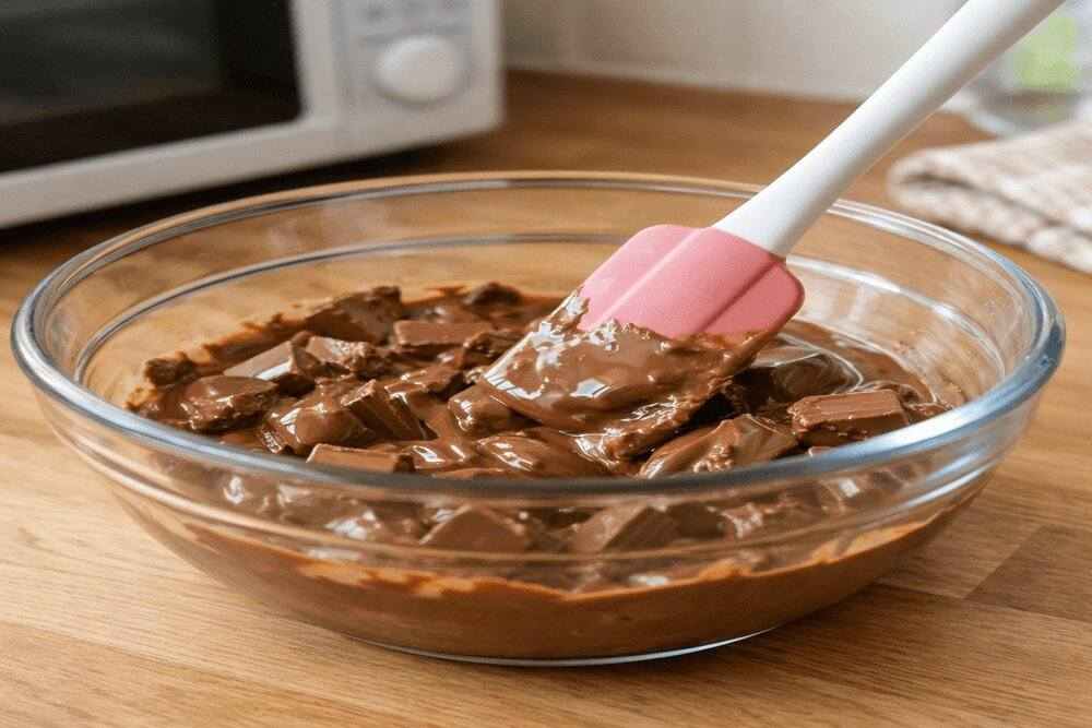 chocolate ao leite derretendo na tigela para fazer ovo de páscoa caseiro Cacau Show