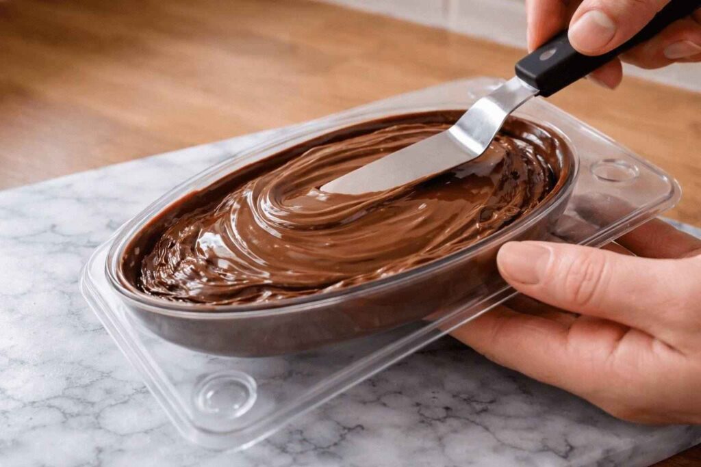 selagem de ovo de páscoa caseiro com camada de chocolate para acabamento perfeito